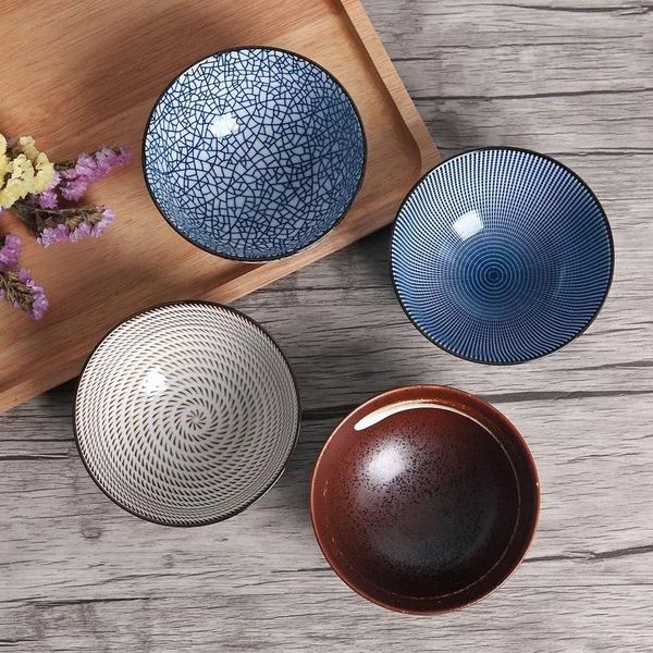 

bowls set with four traditional japanese ceramic dinner bowls, 4.5 inches, 300ml, porcelain, gift box, present