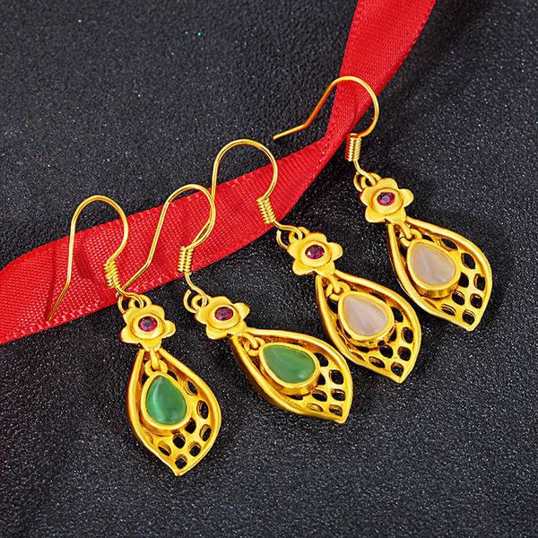 

women's tree leaf jade 24k gold plated charm earrings njge010 fashion wedding gift women yellow gold plate jewelry earring, Golden