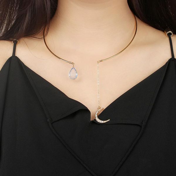 

pendant necklaces simple shiny diamond necklace for women generous moon water collar metal jewelry gift, Silver