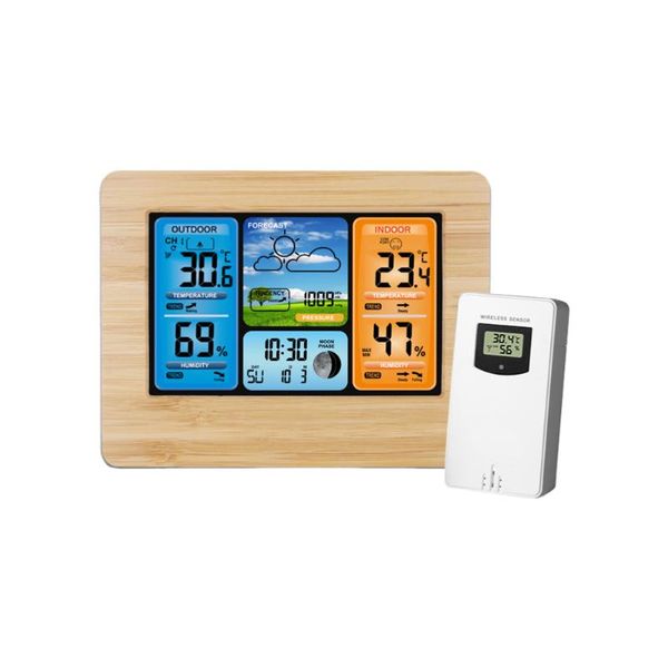 

wireless weather clock indoor outdoor hygrometer digital forecast barometer calendar alarm without bat desk & table clocks