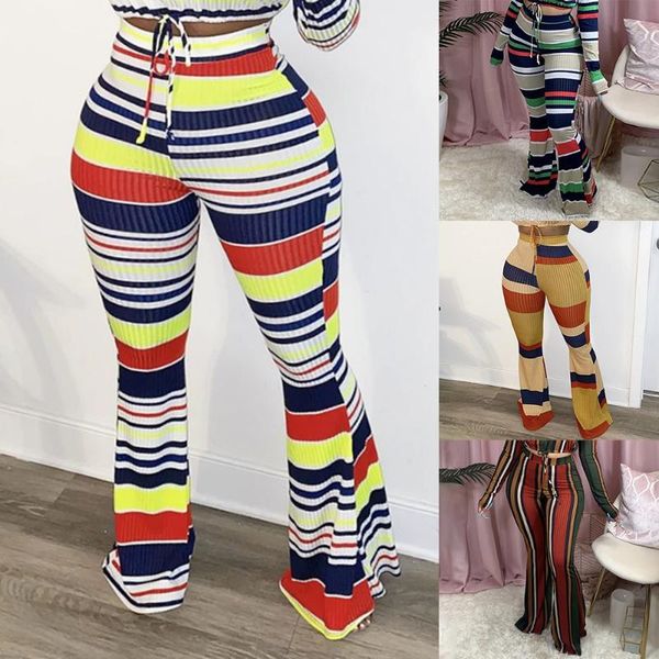 

women's pants & capris fashion wide leg long casual summer flare high waist elastic striped loose culotte trousers cropped, Black;white