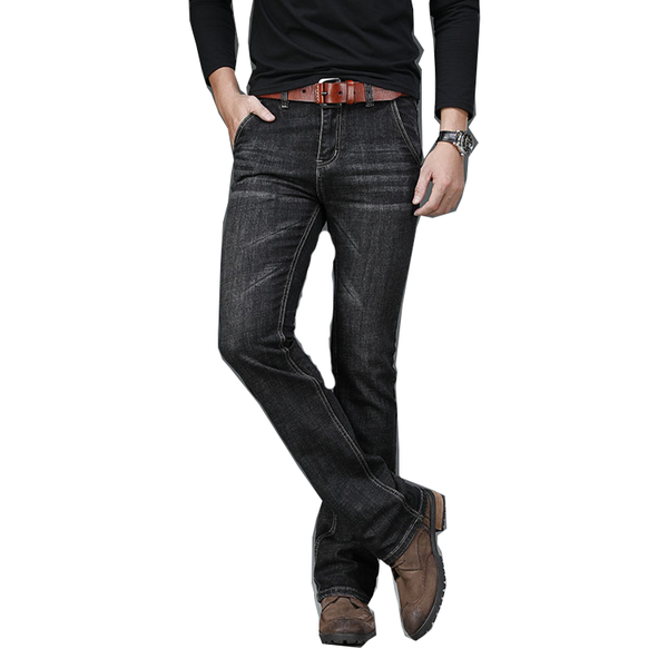 

men's pants pantalones vaqueros acampanados grandes para hombre, jeans elÃ¡sticos negros de diseÃ±o clÃ¡sico, con corte pierna acampanada, Black