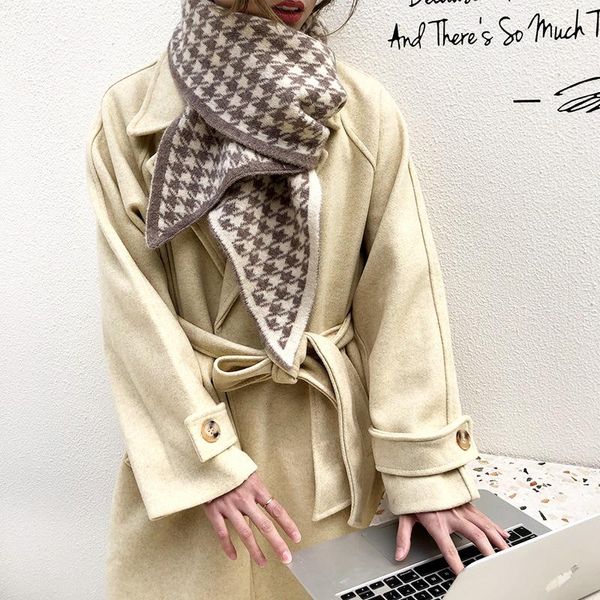 

scarves 2021 winter shawl fashionable net red thousand bird check cashmere scarf warm long neck female, Blue;gray
