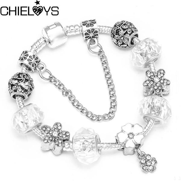 

charm bracelets fashion flower & crystal glass beads with silver color snake chain for wmen jewelry gift drop, Golden;silver