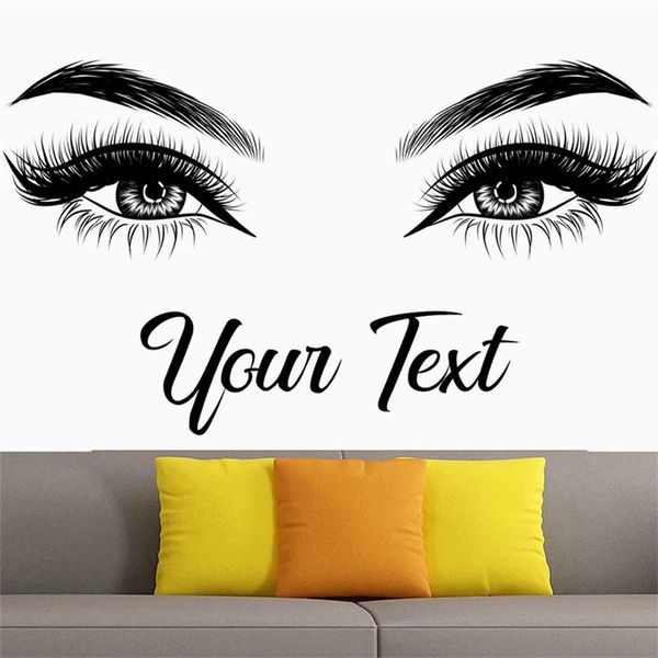 Wimpern Augenbrauen Wandtattoo Beauty Salon Vinyl Aufkleber, individueller Text, Augenbrauen, Augenzitat, Make Up 2153 220217