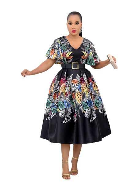 

ethnic clothing african dresses for women summer 2021 short sleeve printing polyester dress print, Red