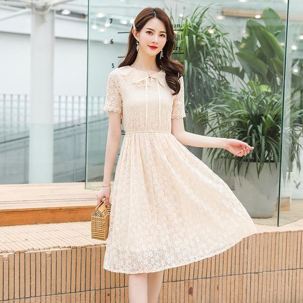 

casual dresses fashion summer women sweet short sleeve ruffled collar a-line chiffon party dress vestido 4xl plus size, Black;gray