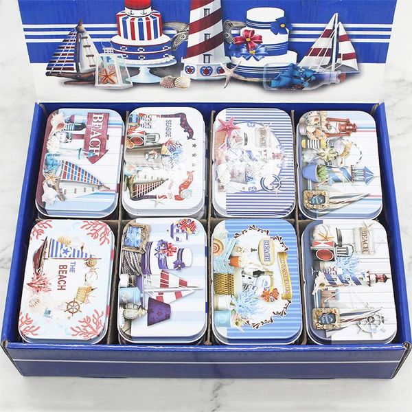 

24pcs/lot gift boxes birth party favors kids dragee/treat tin case with lid beach pattern favor