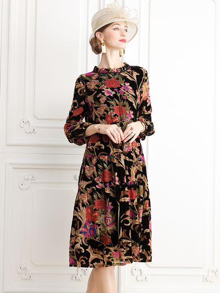 

high-end velvet dress for women early autumn 2021 new high-end famous brand temperament western style long sleeve underdress mid-length, Black;gray