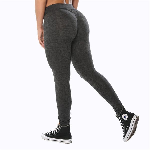 

women elastic hip push up leggings black grey light gray skinny new arrival ladies plain elastic waist color pants 210426