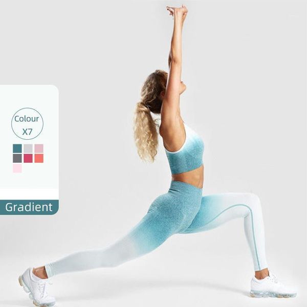 

yoga outfit women's sports underwear long sleeve jogging suit mesh sportswear fitness tights gradient bottomwear1