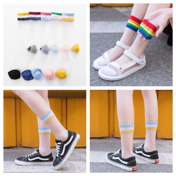 

socks & hosiery 1 pair of trendy summer candy color rainbow bar original crystal stockings fashionable retro casual women's wea, Black;white
