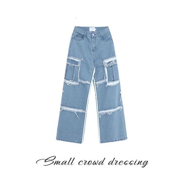 

new fashion spring and summer high full length straight jeans woman, Blue