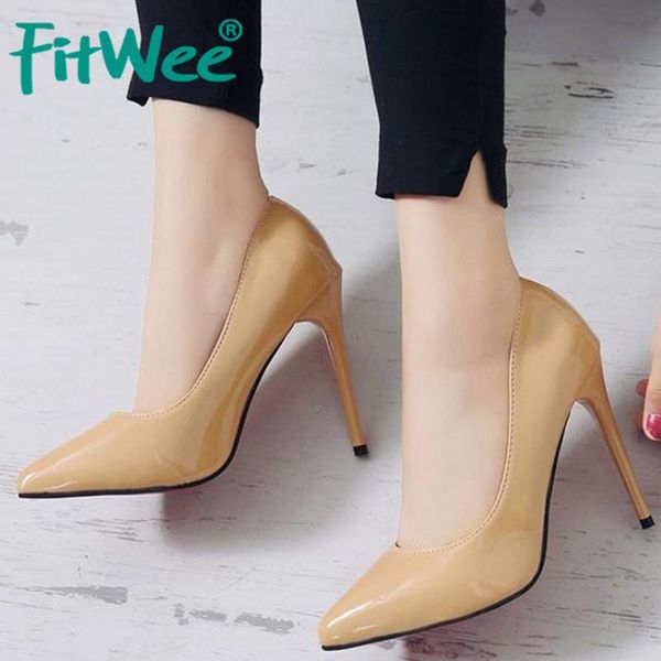 

dress shoes fitwee 8 colors ladies thin high heel pointed toe pumps shallow fashion slip on office lady footwear size 35 -44, Black
