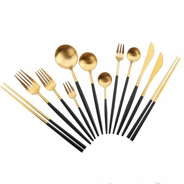 

flatware sets dinnerware gold matte cutlery set western stainless steel tableware home tea spoon fork knife dishwasher safe
