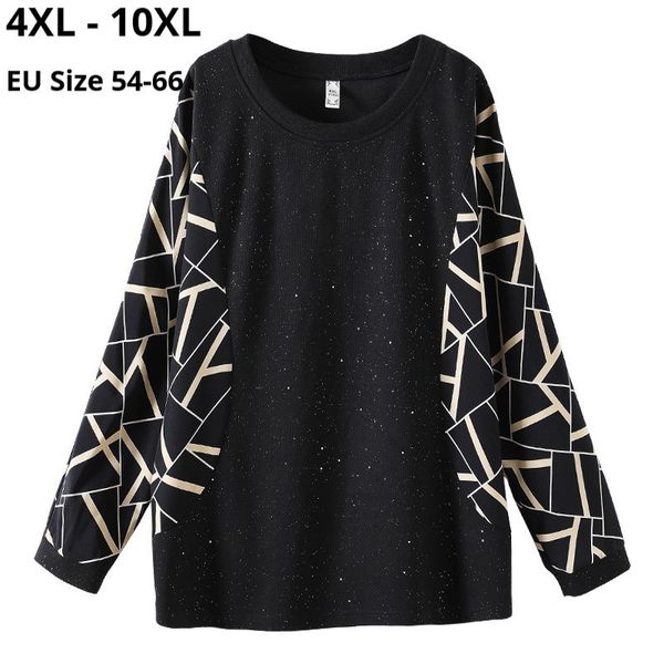 

polo plus size 10xl 8xl 6xl women spring long sleeves t shirts femme black and striped patchwork casual loose t-shirt for mujers, White