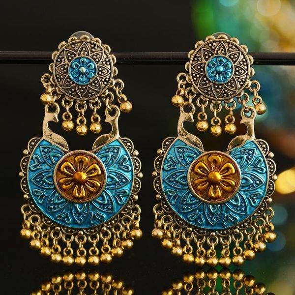 

dangle & chandelier zoshi ethnic earrings for women wedding party jewelry ladies retro beads tassel jhumka brincos femme, Silver