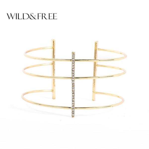 

wild & boho style 3 layeres gold color wide open cuff bangles inset rhinestone bracelets jewelry women bangle, Black