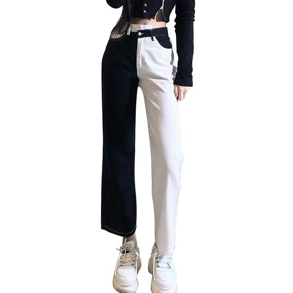 

black white skinny pencil jeans for women patchwork casual long trousers ladies vintage denim pants capris y2k pocket