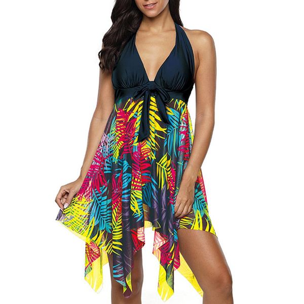 

women leaf sleeveless deep v halter mini dress shorts swimsuit beachwear set swimsuit set swimsuit bathing suits swimwear, White