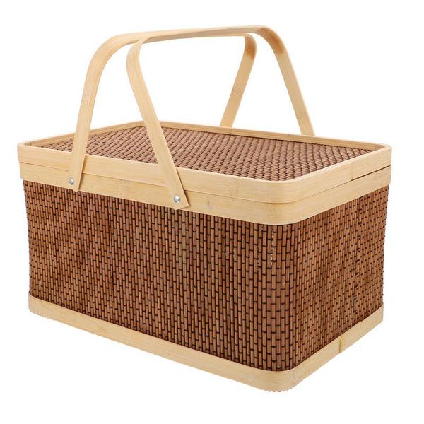 

storage baskets 1pc decorative packing basket handheld picnic snack fruit (brown)