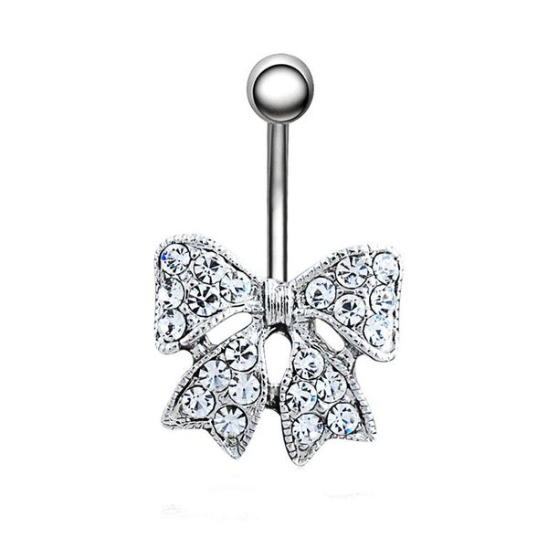 

d0028 bowknot clear belly navel stud, Silver