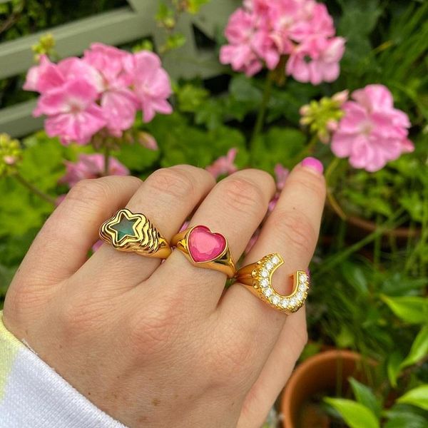 

wedding rings 2021 ins u shaped 18k gold metal crystal geometric letter ring for women girl party travel fashion jewelry gifts bijoux, Slivery;golden