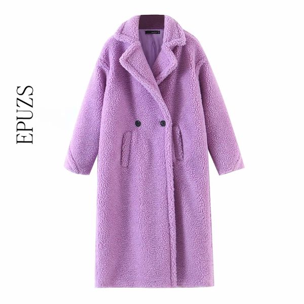 Cappotti invernali in pelliccia sintetica viola da donna calda giacca in lana d'agnello casual cappotto spesso in peluche moda femminile 210521