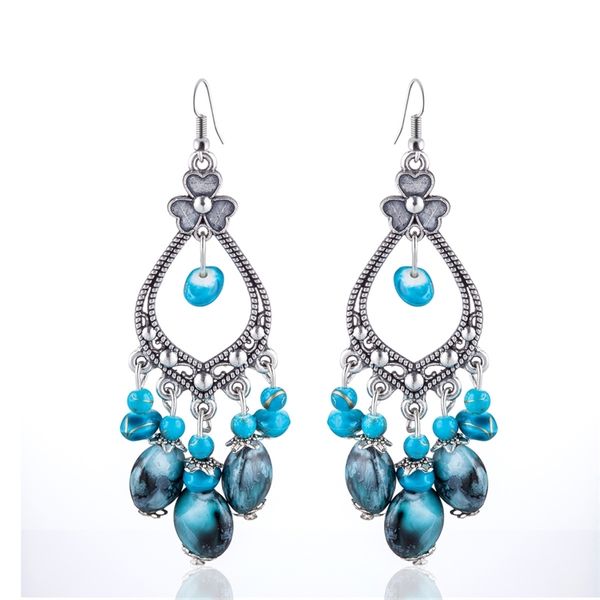 

bohemian tassel with exaggerated personality long alloy colored turquoise earrings, Black