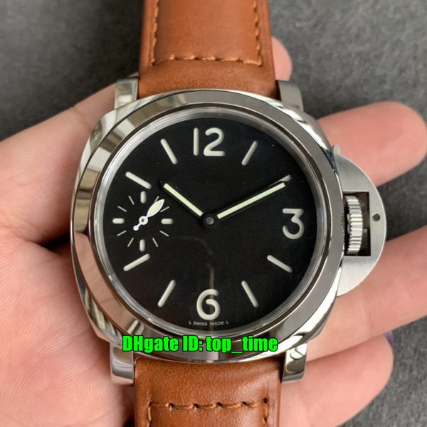 

watches hwf 44mm hw111 00111 stainless steel cal.op xi mechanical hand winding mens watch black dial leather strap gents wristwatches, Slivery;brown