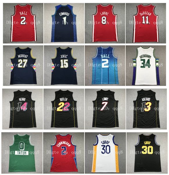 

21 22 75th city bull basketball jersey lonzo ball demar 11 derozan stephen 30 curry zach lavine jimmy heats butler kyle 7 lowry tyler 14 her, Black