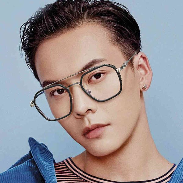 

sunglasses double beam anti blue light spectacle frame men's fashion street pgraphy plain face decorative flat lens thin myopia glasses, White;black