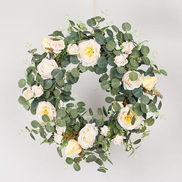 

decorative flowers & wreaths 40cm eucalyptus camellia garland artificial flower easter outdoor hanging imitation wreath home decoration moth