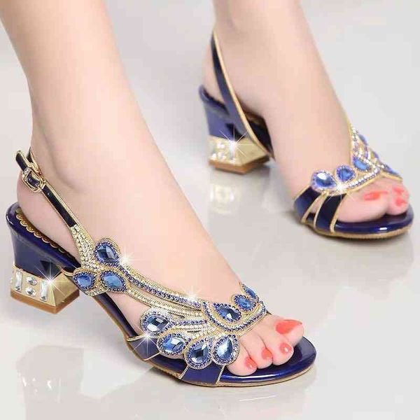

mid-heel sandals thick-heeled diamond-studded shoes, comfortable and versatile high-heeled large size fish mouth female, Black
