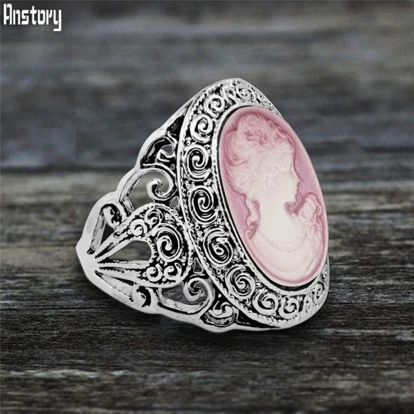 

cluster rings vintage oval lady cameo antique silver plated flower plant fashion women ring, Golden;silver
