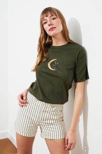 

women's t-shirt trendyol printed basic knitted twoss21ts1320, White