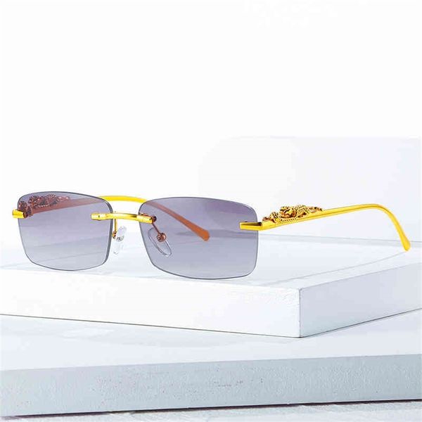 

73% off factory sale new metal leopard head frameless men's sunglasses women's square glasses, White;black