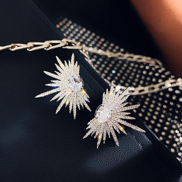 

stud fyuan full rhinestone crystal earrings for women shiny star party weddings jewelry gifts, Golden;silver