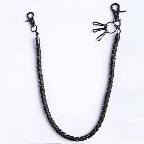 

keychains black rope leather waist chain wallet for men biker punk key fashion accessory, Silver