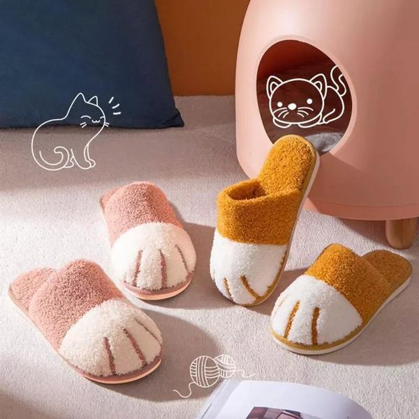 

winter home women/men furry slippers cute cat indoor warm fur couple comfortable soft non-slip shoes, Black