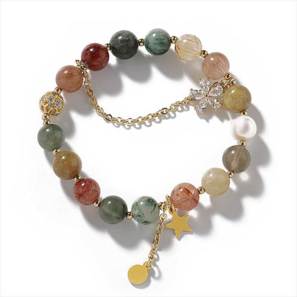 

charm bracelets natural crystal for women girls colorful rutilated quartz bangles girl birthday ceremony lucky jewelry, Golden;silver