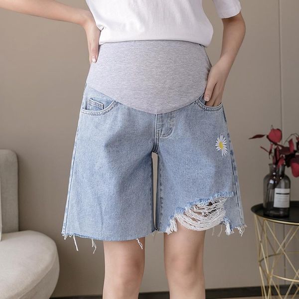 

maternity bottoms pregnant women's shorts summer wear fashion spring and denim loose five-point pants stomach lift, White