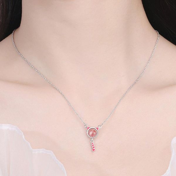 

strawberry crystal cat pendant cute and sweet short clavicle chain ladies niche epoxy item jewelry necklace necklaces, Silver