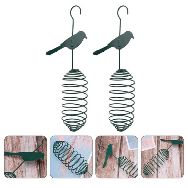 

other bird supplies 2pcs feeding container metal feeder with hanging hook (dark green)