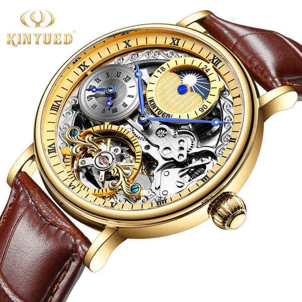 

mechanical kinyued automatic moon phase brakes clock multiple time zone lighting hands waterproof polar relogio masculino, Slivery;brown