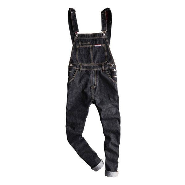 

men's jeans 2021 overalls men bib denim jumpsuit straight hip hop big pocket cargo cowboy pants casual retro black trousers clothing, Blue