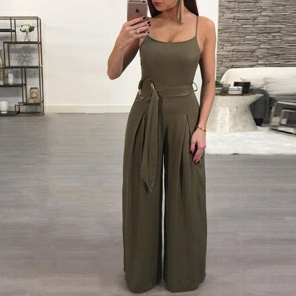 

women's jumpsuits & rompers flared trousers belt bandage full summer straps backless clothing women push up loose for party club, Black;white