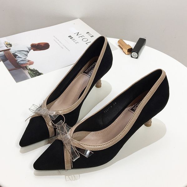 

shoe only woman's sharp-arched thin bow high-heeled shallow mouth macaroni women's shoes, Black