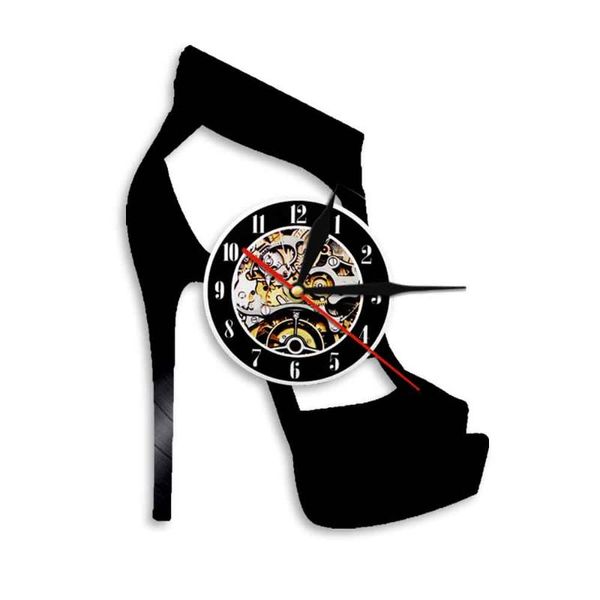 

high heeled shoes silhouette shadow 3d wall clock record watches personality fashion decor for shop clocks