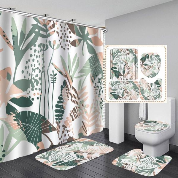 

shower curtains cartoon plant leaf curtain pastrol ins with non slip rug mat bathroom waterproof polyester home decor 180x180